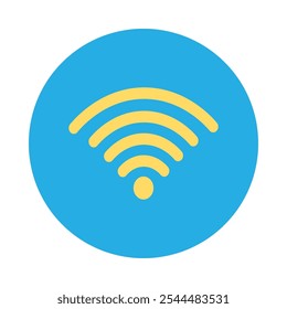 WiFi wave technology round sticker. Wireless router to robust signal, abstract techno circle icon for modern and retro technological design. Simple color vector pictogram isolated on white background