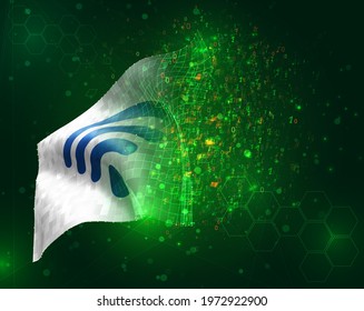 wi-fi wave vector 3d flag on green background with polygons and data numbers