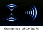 Wi-Fi waves with blue neon light. Wireless data transmission and radar signal. Digital flow protection, New technologies. Vector graphics.