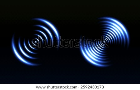 Wi-Fi waves with blue neon light. Wireless data transmission and radar signal. Digital flow protection, New technologies. Vector graphics.