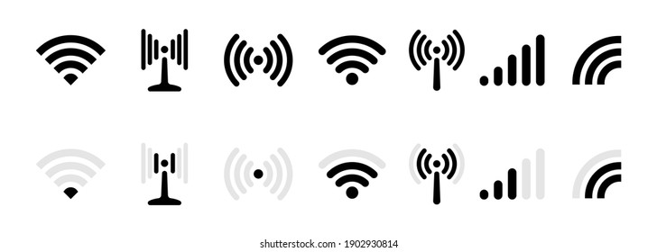 Wi-fi, wireless connection, antenna signal strength icon. Vector on isolated white background. EPS 10