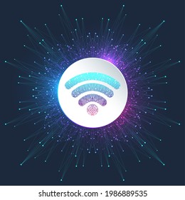 Wi-Fi-Konzept für drahtlose Verbindung. Wireless Wi-Fi Symbol für Remote-Internetzugang. Wi-Fi WLAN-Netzwerk-Signal-Technologie Internet-Konzept. Hohe Internetgeschwindigkeit. Vektorgrafik