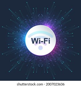 Wi-Fi wireless connection concept. Wireless Wi-Fi icon sign for remote internet access. Wi-Fi wireless network signal technology internet concept. High Internet speed. Vector illustration