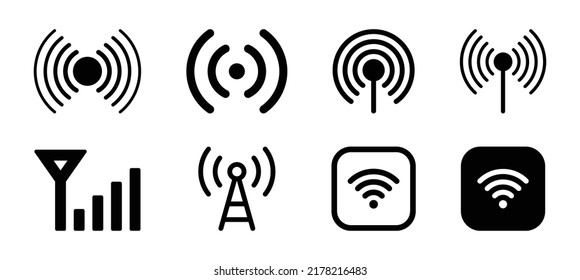 Wi-Fi, wireless connection symbol vector, antenna signal icon set.