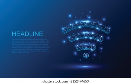 Wi-fi or wireless icon.Low poly style design.Wireframe light connection structure. Modern 3d graphic.internet networking.Vector illustration.