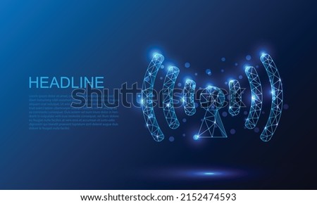 Wi-fi or wireless icon.Low poly style design.Wireframe light connection structure. Modern 3d graphic.internet networking.Vector illustration.