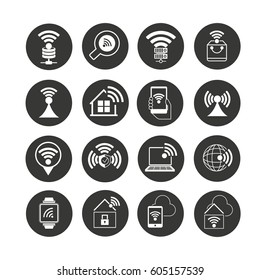 wifi and wireless icon set in circle buttons