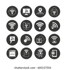 wifi and wireless icon set in circle buttons