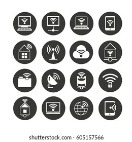 wifi and wireless icon set in circle buttons