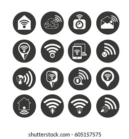 wifi and wireless icon set in circle buttons