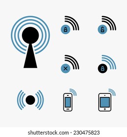 Wifi / wireless icons set. Isolated on white background. Vector illustration, eps 8.