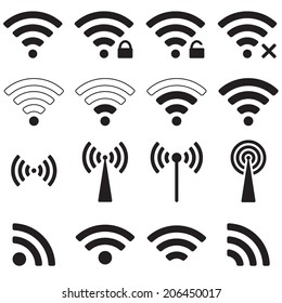 Wifi Or Wireless Icons Set For Remote Access. Vector Illustration.