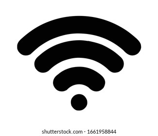 wifi, wi-fi, wireless internet (3 black thick rounded stripes, oriented upward) silhouette, symbol, outline, vector illustration, in black & white color, isolated on white background