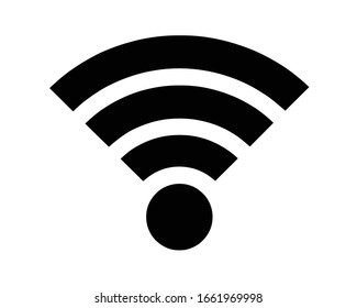 wifi, wi-fi, wireless internet (3 black stripes, oriented upward) silhouette, symbol, outline, vector illustration, in black & white color, isolated on white background