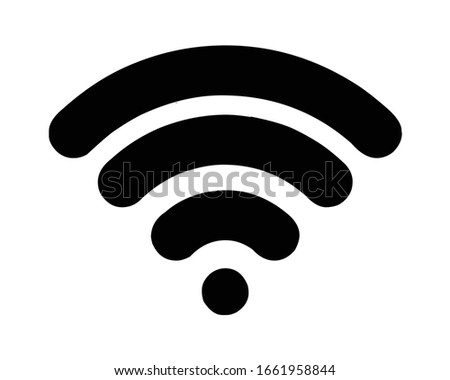 wifi, wi-fi, wireless internet (3 black thick rounded stripes, oriented upward) silhouette, symbol, outline, vector illustration, in black & white color, isolated on white background