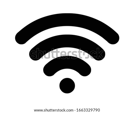 wifi, wi-fi, wireless internet (3 black rounded stripes, oriented upward) silhouette, symbol, outline, vector illustration, in black & white color, isolated on white background