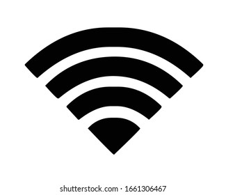 wifi, wi-fi, wireless internet (4 black stripes, oriented upward) silhouette, symbol, outline, vector illustration, in black & white color, isolated on white background