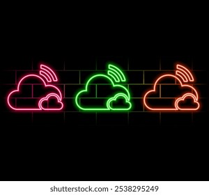 Wifi wireless internet cloud signal flat icon for apps. Vector. Neon style. pink color..