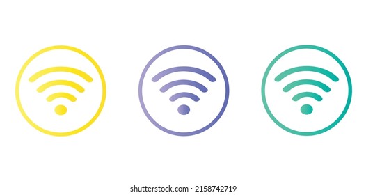 Wi-Fi wireless internet network symbol icon isolated on white background in three different color concepts.