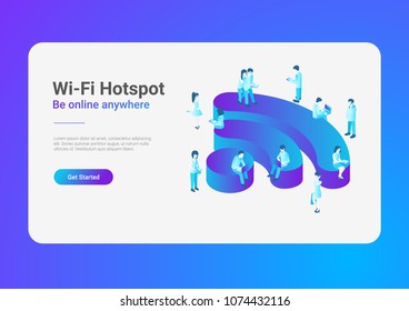 Wifi Wireless isometric flat illustration concept. People using Wi-fi.