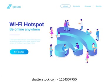 Wifi Wireless isometric flat illustration concept. People using Wi-fi.