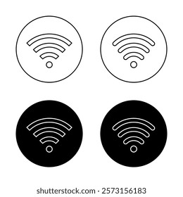 Wifi, wireless network outline icon on black circle. Public wi-fi area sign symbol