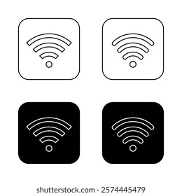 Wifi, wireless network outline icon on black square. Public wi-fi area sign symbol