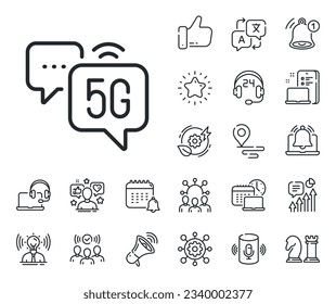 Wifi wireless network sign. Place location, technology and smart speaker outline icons. 5g wi-fi internet line icon. Mobile chat symbol. 5g internet line sign. Vector