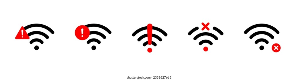 Wifi and wireless problem icon. Internet connection problem icons. Wifi signal wireless connection. EPS 10