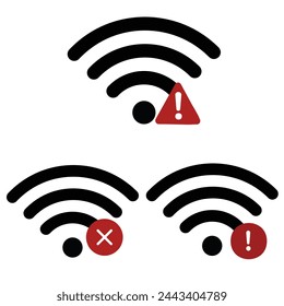 Wifi and wireless problem icon. Internet connection problem icons. Wifi signal wireless connection