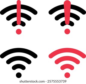 wifi and wireless problem icon , internet error connection warning icon - wi-fi signal sign with exclamation mark symbol