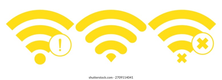 Icono de problema de wifi e inalámbrico o sin conjunto de iconos de wifi. señal wifi con un símbolo de prohibición. que representa ninguna conexión a Internet. icono de problema inalámbrico o no conjunto de iconos de wifi 