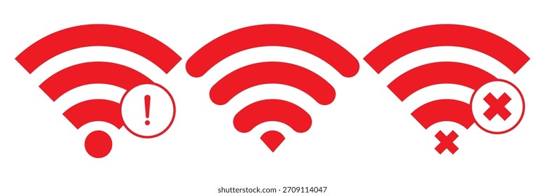 Icono de problema de wifi e inalámbrico o sin conjunto de iconos de wifi. señal wifi con un símbolo de prohibición. que representa ninguna conexión a Internet. icono de problema inalámbrico o no conjunto de iconos de wifi 