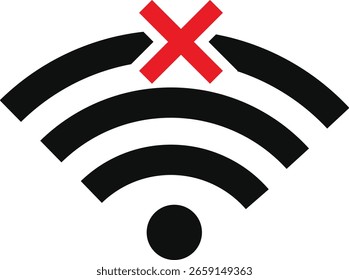 Ícones de problemas de Wi-Fi e wireless. Ícone de sinal Wi-Fi com sinal cruzado indicando que não há conexão. Ícone de globo sem sinal. Ícone de problema de conexão sem fio e WiFi 
