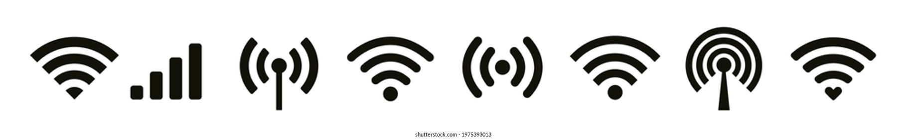 Wi-Fi wireless signal icon. WiFi Zone Sign. Wifi button collection. Remote access and communication symbols.  Vector illustration.