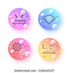 Wifi, Work And Candlestick Graph Minimal Line Icons. 3d Spheres Or Balls Buttons. 5g Wifi Icons. For Web, Application, Printing. Internet Router, Settings, Finance Chart. Wireless Internet. Vector