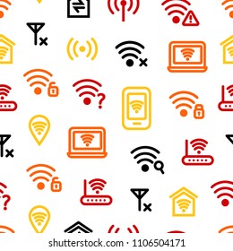 Wifi Wreless Thin Line Seamless Pattern Background on a White Zone Access Connect. Vector illustration of CFree Connection for Phone or Computer