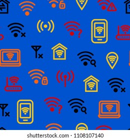 Wifi Wreless Thin Line Seamless Pattern Background Zone Access Connect. Vector illustration of CFree Connection for Phone or Computer