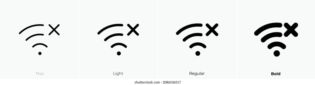icono wifi x. Diseño delgado, ligero y audaz aislado en un fondo blanco