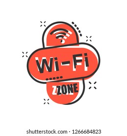 Wifi zone icon in comic style. Wi-fi wireless technology vector cartoon illustration pictogram. Network wifi business concept splash effect.