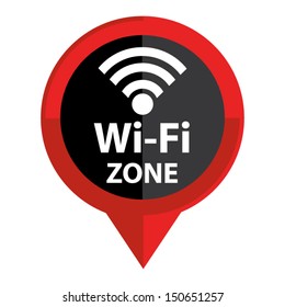 WI-FI Zone icon glossy black and red border, isolated on white background