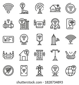 Wifi zone icons set. Outline set of wifi zone vector icons for web design isolated on white background