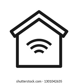 Wifi zone inside house. Simple design, stroke outline style. Line vector. Isolate on white background.