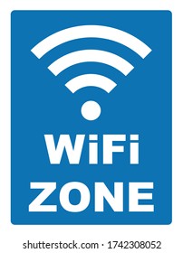 WiFi zone lettering with WiFi sign on blue background vector illustration