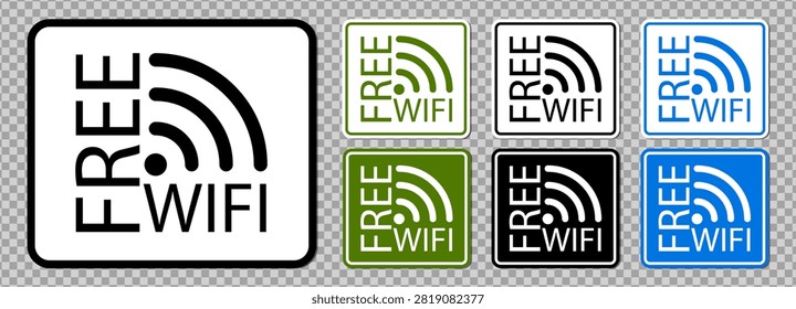 Wifi сигнал зоны с бесплатным вектором пароля и значок наклейки с логотипом. Символ маршрутизатора с волновой WiFi и установить круглый вывески. Spot сети Wi-Fi с этикеткой общественности бесплатно и постер Wi-Fi пароль.