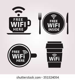 Wifi zone sticker. Free Wifi signal vector signs. Wifi hotspot set of emblems. Symbols free internet. Free Wifi spot badge.