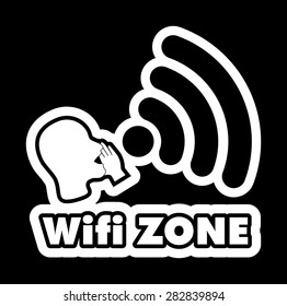Wi-Fi Zone vector illustration sticker. All main elements are well organized and sorted in layers for easy handling. Negative black and white