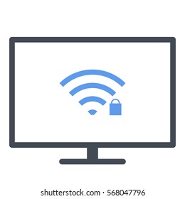 Wifipassword_Wifilocked icon - Flat design, glyph style icon - Colored enclosed in a screen