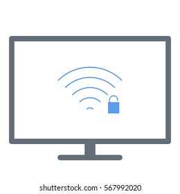 Wifiunlock icon - Flat design, glyph style icon - Colored enclosed in a screen