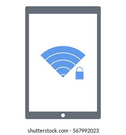 Wifiunlock icon - Flat design, glyph style icon - Blue enclosed in a tablet